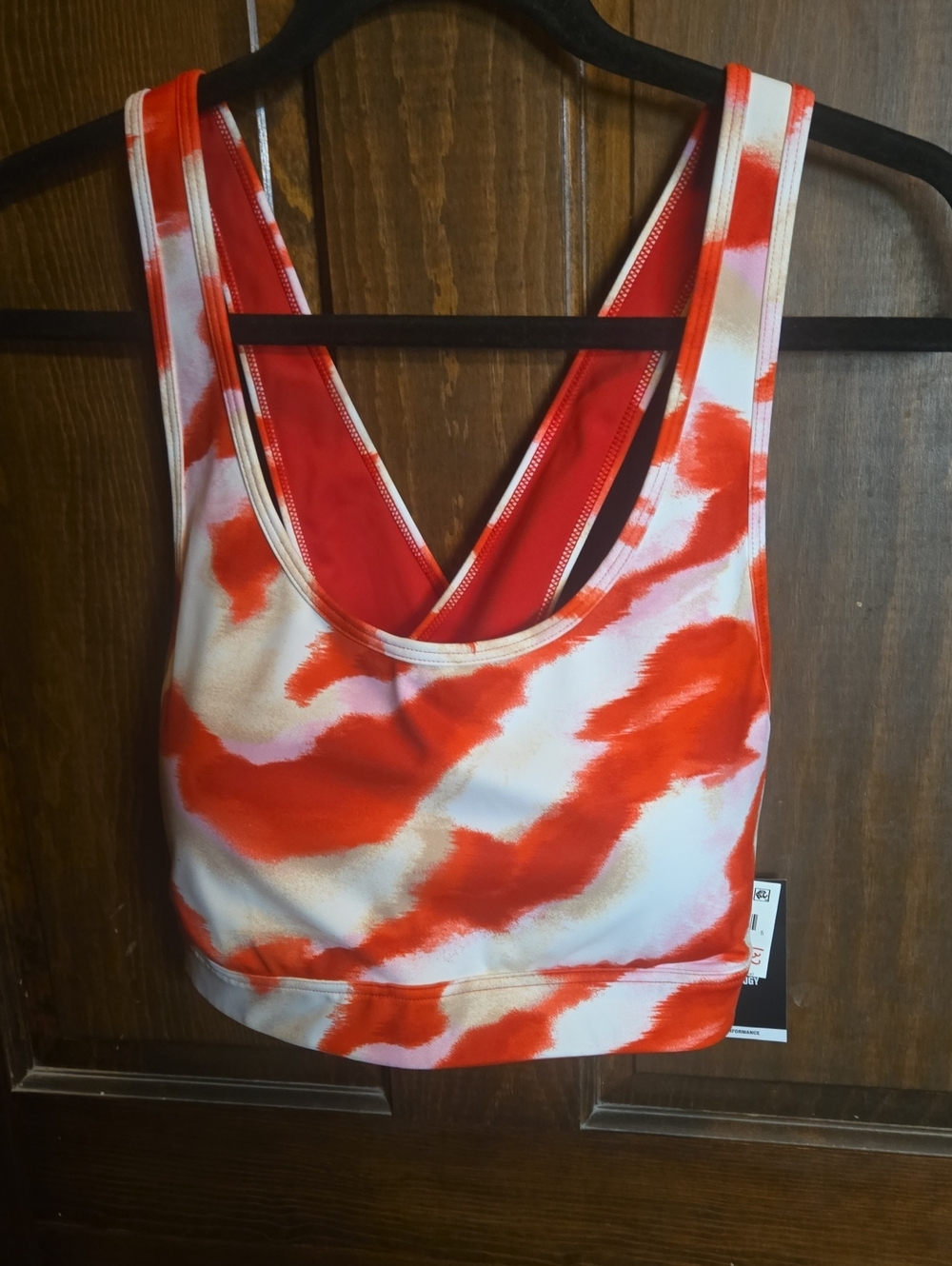 Ideology Red and White Tie-Dye Scoop Sports Bra NWT